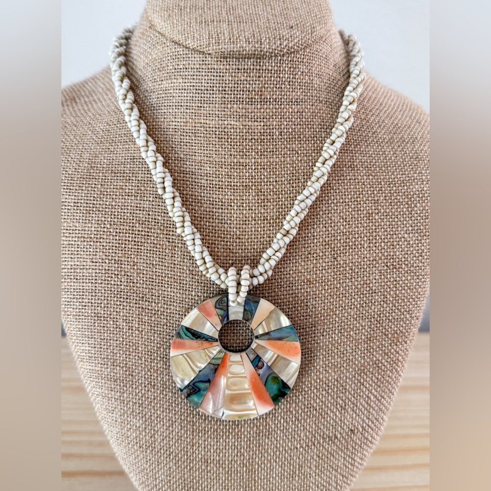 Elegant Seashell Mother of Pearl Abalone Multicolor Necklace and Earring Set - Picture 5 of 13